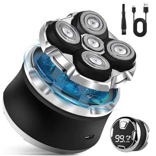 5D Head Shaver for Bald Men, IPX7 Waterproof Electric Shaver with LED Display, 2-Speed Cordless Rotary Razor for Face Nose Beard, Wet/Dry USB-C Charging Gift for Men