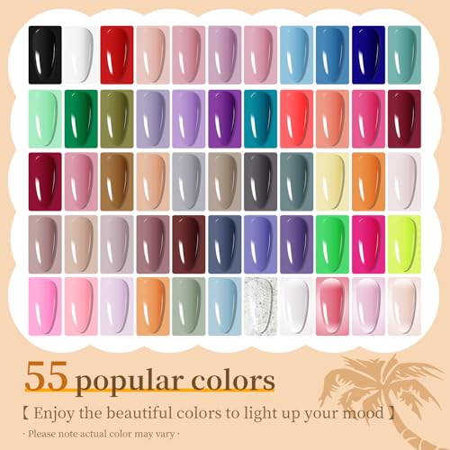 JODSONE 60 Pcs Gel Nail Polish Set - 55 Colors with Base & Top Coats