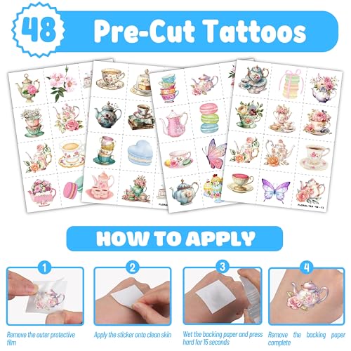 Floral Tea Party Favors Bundle - 48 Tattoos & 24 Slap Bracelets