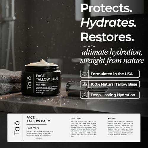 Tal? Beef Tallow Moisturizer for Men | 100% Natural Grass Fed Beef Tallow for Face | Rich in Vitamins w/No Fillers & Synthetics | Anti-Aging Face Cream for Dry & Sensitive Skin | 1.7fl. oz jar
