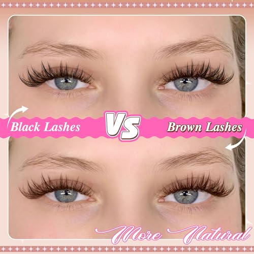 Brown Lash Clusters Wipsy Manga Lashes Clusters Natural Eyelash Clusters Dark Brown Lashes C Curl Cluster Eyelash Extensions Invisible Band False Eyelashes 10-16mm Cluster Lashes 144Pcs
