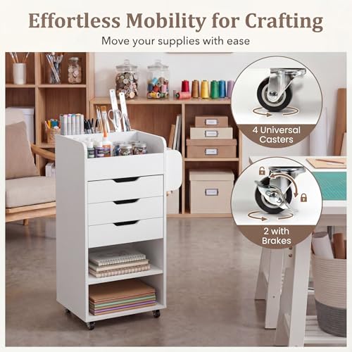 Tangkula Rolling Storage Cart with 3 Drawers & Shelves