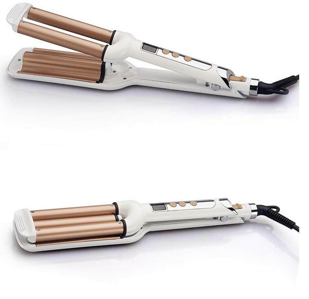 Ceramic Hair Crimper Iron Hair Waver 3 Barrel 0.6 inch / 16mm Perm Instant Curls Crimping Hair Curling Iron Valentines Day Gifts for Women Professional Crimping Iron (Gold & White)