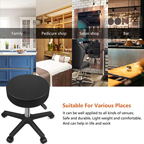 KKTONER Round Rolling Stool Height Adjustable PU Leather Swivel