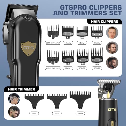 GTS PRO Black Cordless Hair Clippers & Beard Trimmer Set with IPX7 Waterproof Shaver