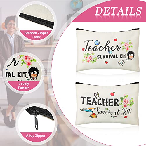 Frienda 36 Pieces Teacher Appreciation Present Set, 18 Survival Kit Makeup Pouch Bag Pencil Bag, 18 Teacher Blessing Card Bracelet, Cosmetic Bag Kit for Teacher's Day, Elegant Style, 9.1 x 5.9 Inch