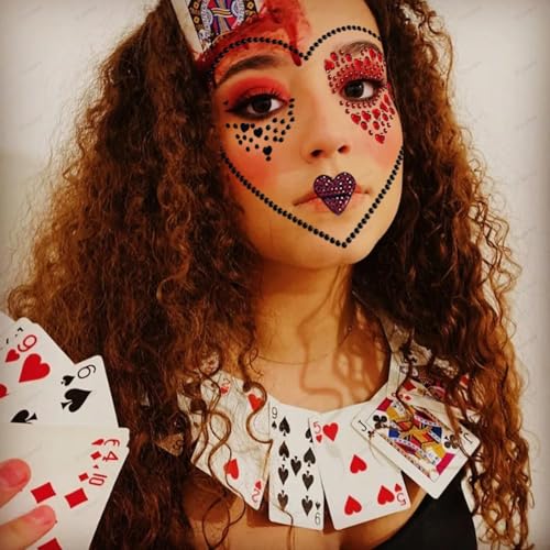 2 Pcs Halloween Face Gems Jewels Tattoos Day of The Dead Queen of Heart Makeup Peach A Women Face Rhinestone Crystal Stickers Face Eye Tattoos for Halloween Cosplay Festival Rave Party Outfit