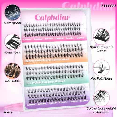 Bottom Lash Clusters DIY Eyelash Extensions 4 Styles Lower Lashes Wispy Bottom Individual Lashes 5-7mm Natural Thin Band Eyelash Clusters 225pcs for Bottom Lash Extension by calphdiar