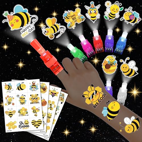 72 PC Bee Party Favors Set - 24 LED Finger Lights & 48 Glow Tattoos