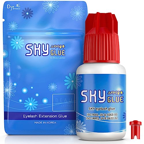 Sky Glue for Eyelash Extensions S+ | Super Strong Lash Extension Glue | Professional Black Adhesive for Long Lasting Semi Permanent Individual Lash Extensions | Fast Drying / 7+ Week Retention 5ml