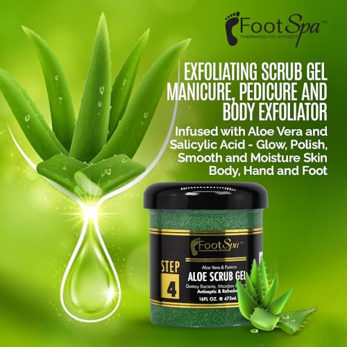 FOOT SPA - Exfoliating Scrub Gel, 16 Oz - Manicure, Pedicure and Body Exfoliator Infused with Aloe Vera and Salicylic Acid - Glow, Polish, Smooth and Moisture Skin - Body, Hand and Foot