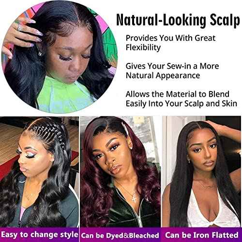 Body Wave Bundles with Closure Human Hair (14 16 18+14) Human Hair 3 Bundles with 4x4 HD Lace Closure Free Part 12A Grade 100% Unprocessed Virgin Hair Body Wave Bundles Natural Black Color
