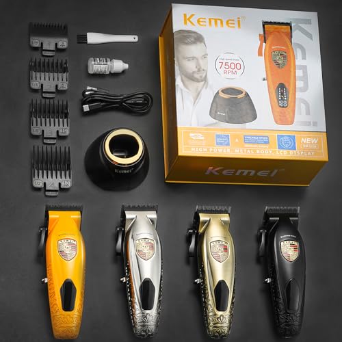 KEMEI KM-2230 Cordless Hair Clipper for Men with Charging Base - Orange