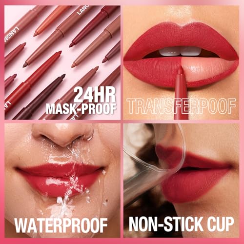 LANGMANNI 12 Color Waterproof Matte Lip Liner Set - Creamy, Highly Pigmented, Long-Lasting