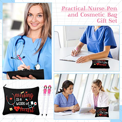 LEIFIDE 24 Pcs Nurse Appreciation Gifts for Women Nurse CNA Week Gift Include 12 Canvas Makeup Cosmetic Bag with Zipper and 12 Ballpoint Pen Accessories for Work Assistant(Adorable Style)