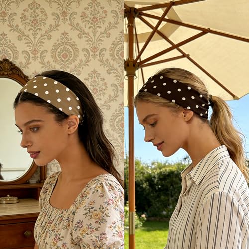 Polka Dot Wide Headbands for Women, 2-Pack Black & White