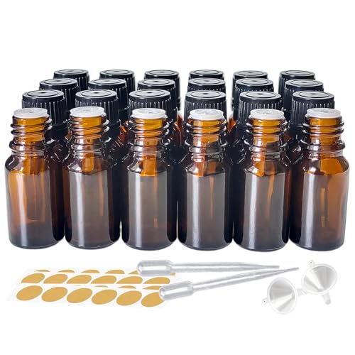 24 Pack 10ml Amber Glass Essential Oil Bottles with Dropper