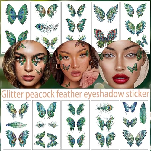 Butterfly Temporary Tattoos with Rhinestone Face Gems - 14 Sheets