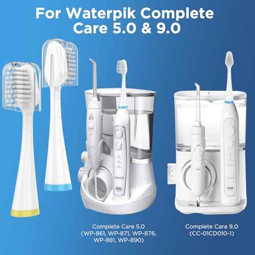 Sensitive Gum Care Replacement Brush Heads for Waterpik Complete Care 5.0/9.0 (CC-01/WP-861), STRB-3WW, Ultra Soft Bristles with Cover, Sonic Electric Tooth Brush Refill Heads (8-Pack, White)