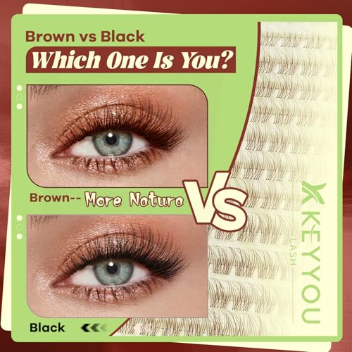 KEYYOU Brown Velure Lash Clusters Kit with Bonus Black Lashes - 150pcs