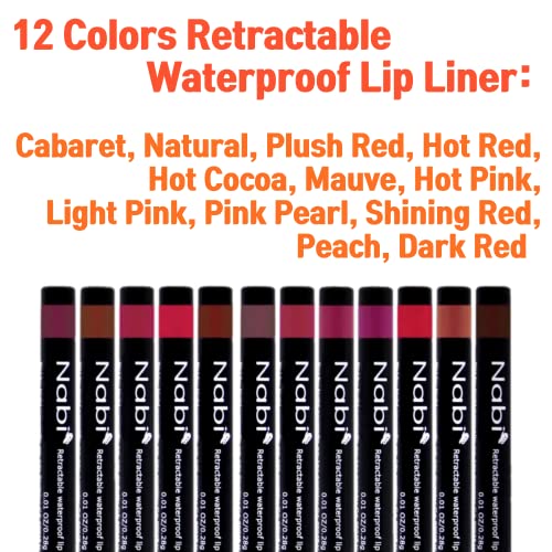 Beauty Spot 12-Color Retractable Waterproof Lip Liner Set