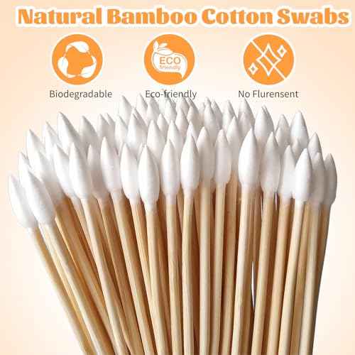 500 PCS 6-Inch Pointed Cotton Swabs with Storage Case, Precision Gun Cleaning Swabs, Lint-Free Bamboo-Handle Long Cotton Swabs for Gun Cleaning, Makeup & Electronics