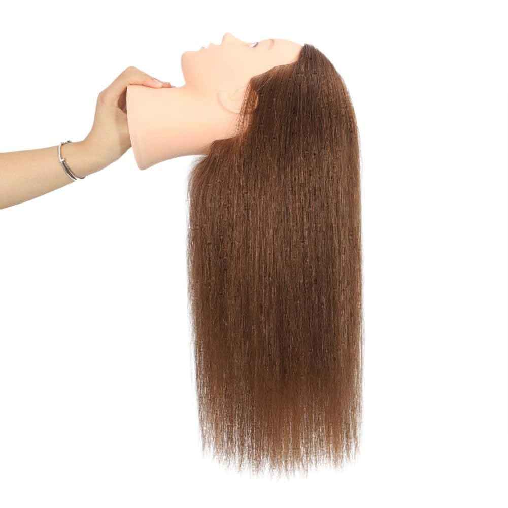Opini Mannequin Head with 100% Real Human Hair Cosmetology Mannequin Head to Practice Hairstyles Doll Head Training Head for Hairdresser (Brown)