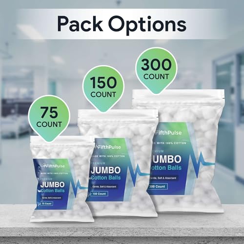 FifthPulse Premium Jumbo Cotton Balls - 100% Soft Cotton, 150 Count