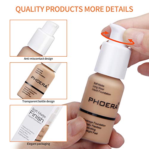 PHOERA Foundation Makeup, Flawless Soft Matte Oil Control Liquid Foundation, Full Coverage Mattle Oil-Control Concealer for Older Women, Great Choice For Gift (#102 Nude(2pcs)£©