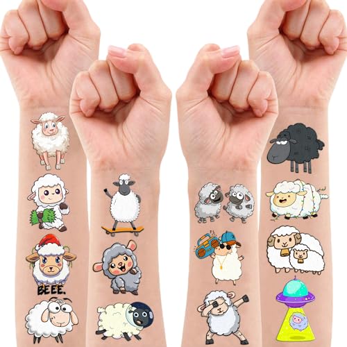 100PCS Sheep Lamb Temporary Tattoos Theme Eid Mubarak Birthday Party Decorations Favors Supplies Cute Farm Barnyard Animal Tattoo Stickers Gifts For Kids Boys Girls School Rewards Prizes Carnival