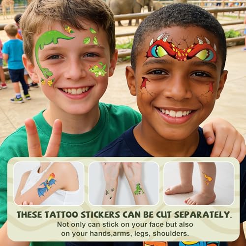 Dinosaur Temporary Tattoos for Kids - 12 Waterproof Sheets