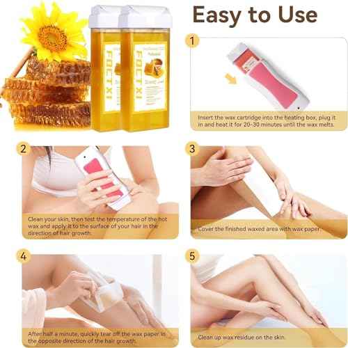 Wax Roller Kit £×ax Cartridge, Roll On Wax for Hair Removal, Roll on £×ax, 4 Honey Hair Removal £×ax Cartridge and 10 Pack Cleaning Oil Wipes for Women