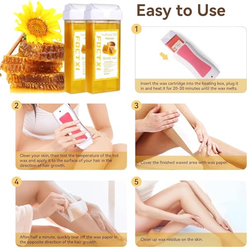 Wax Roller Kit £×ax Cartridge, Roll On Wax for Hair Removal, Roll on £×ax, 4 Honey Hair Removal £×ax Cartridge and 10 Pack Cleaning Oil Wipes for Women