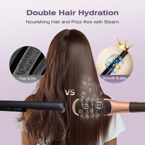 Steam Hair Straightener Brush with Ionic Technology