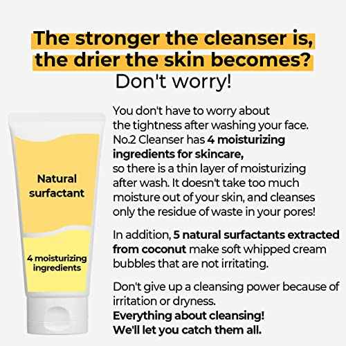 numbuzin No.2 Cleansing Foam | Deep Clean Fresh Cream Cleanser | Foam Cleanser, Gentle Exfoliation, Deep Cleansing, Natural Ingredients | Blackheads, Excess Oil, Dead Skin Cells | 4.05 fl. oz.