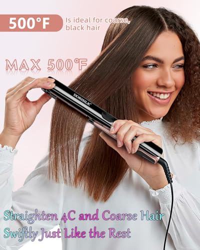 DORISILK 500°F Ceramic Flat Iron - 2-in-1 Hair Straightener & Curler