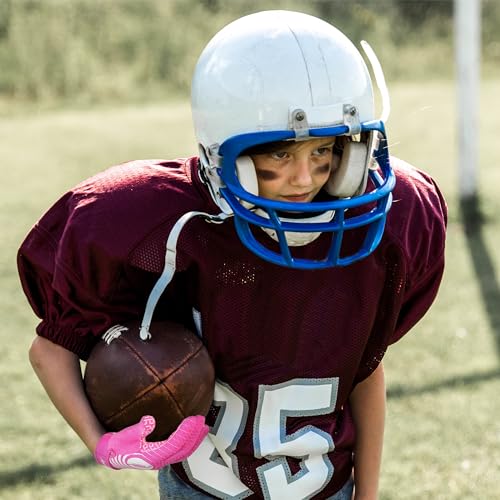 HANDLANDY Youth Football Gloves, Sticky Wide Receiver Gloves for Kids & Adult, Pink Stretch Fit Football Gloves (Pink and White, X-Small)