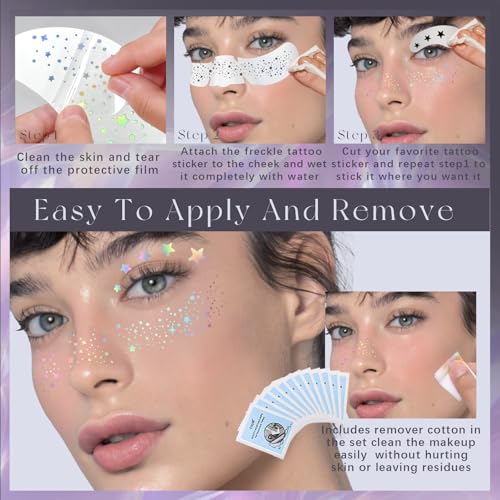 Holographic Glitter Freckle Tattoos - 10pc Waterproof Face Sparkles