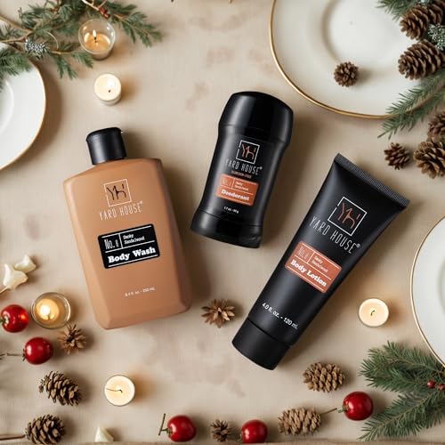Men¡¯s Bath Gift Set ? Smoky Sandalwood | 4-Piece Grooming Kit with Body Wash, Body Lotion & Deodorant in Travel Toolbox Case ? Perfect for Father¡¯s Day, Christmas, Birthdays & Holidays