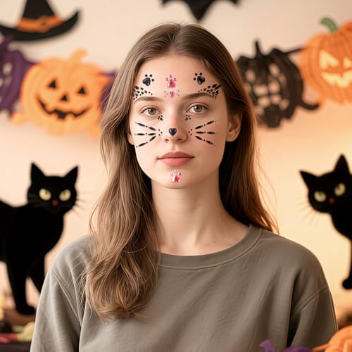 Crystal Cat Face Gems Sticker – Stick-On Holographic Jewels