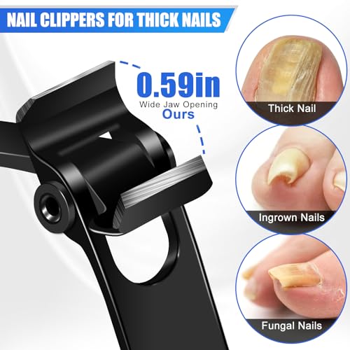 Nail Clippers for Men, Toenail Clippers for Seniors Thick Nails with Wide Jaw Ergonomic Head, Heavy Duty No Splash Fingernail Clippers with Catcher for Women, Professional Nail Clipper Set