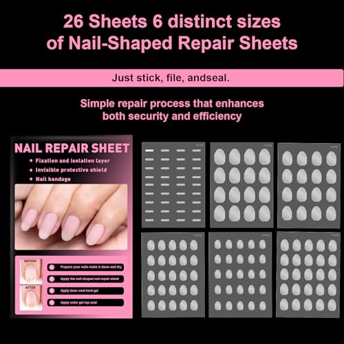 Veerlogix 1 Pack Clear Nail Repair Patches – 6 Sizes, Damaged Nail Fix Sheets