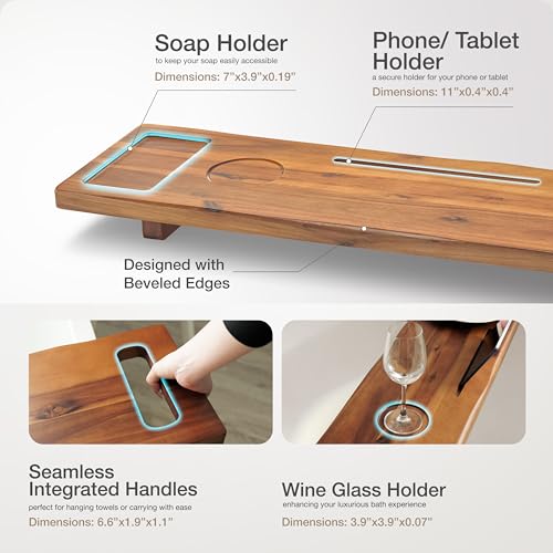 Tinamo 39" Acacia Wood Bathtub Tray with Phone Holder