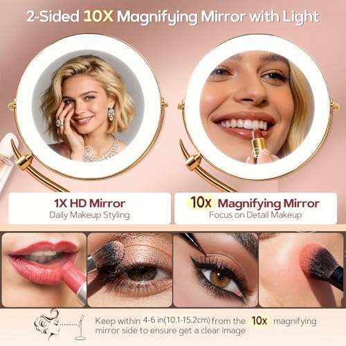 DEXHOM 8" Lighted Makeup Mirror with 1X/10X Magnification & LED Lights