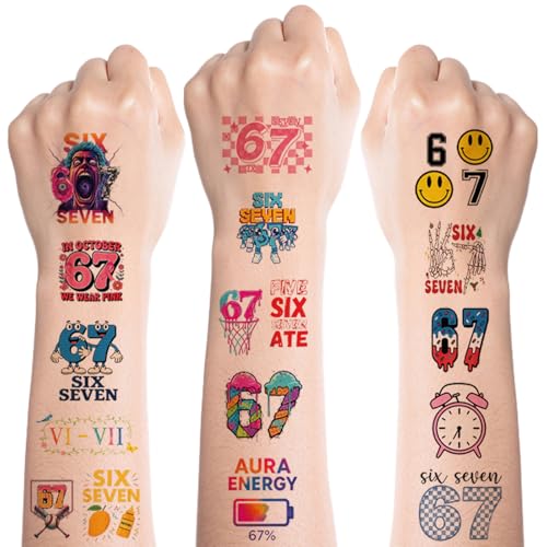 100Pcs 6 7 Meme Temporary Tattoos, Waterproof & Long-Lasting