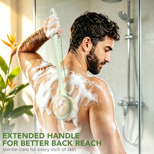 15.7" Back Scrubber Brush with Loofah & Bristles for Shower