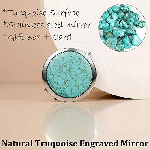 Daughter Gifts from Mom and Dad,Sweet Birthday Gift for Daughter Teen Girls Keepsake,Unique Engraved Natural Turquoise Compact Mirror