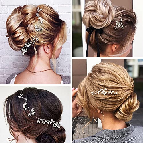 WIOR Wedding Hair Vine for Brides, 39.4 Inch Crystal Beads Bridal Hair Pieces with 4 Pearl Hair Pins, Handmade Rhinestones Headpieces Wedding Hair Accessories for Bride Bridesmaids Prom Party - Silver