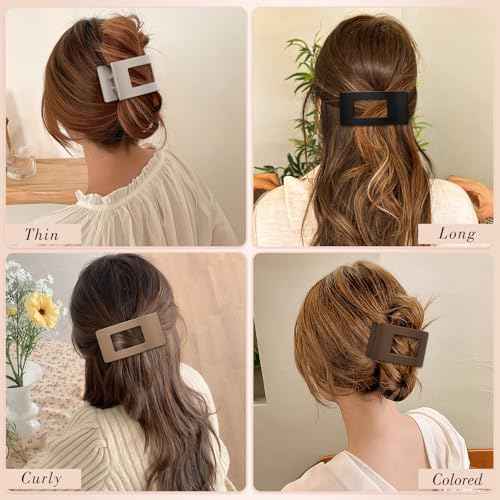 Obeoby 8 PCS Flat Hair Clips for Women, Medium Lay Flat Claw Clips for Thick Thin Hair French Hair Accessories Barrettes