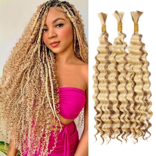 Human Braiding Hair 28" Boho Blonde 613 Deep Wave 150G